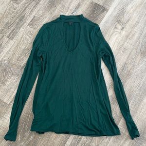 Green long sleeve shirt with keyhole